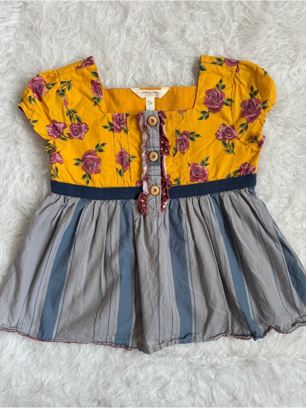 Matilda Jane Girls Boho Yellow Floral and Striped Blouse